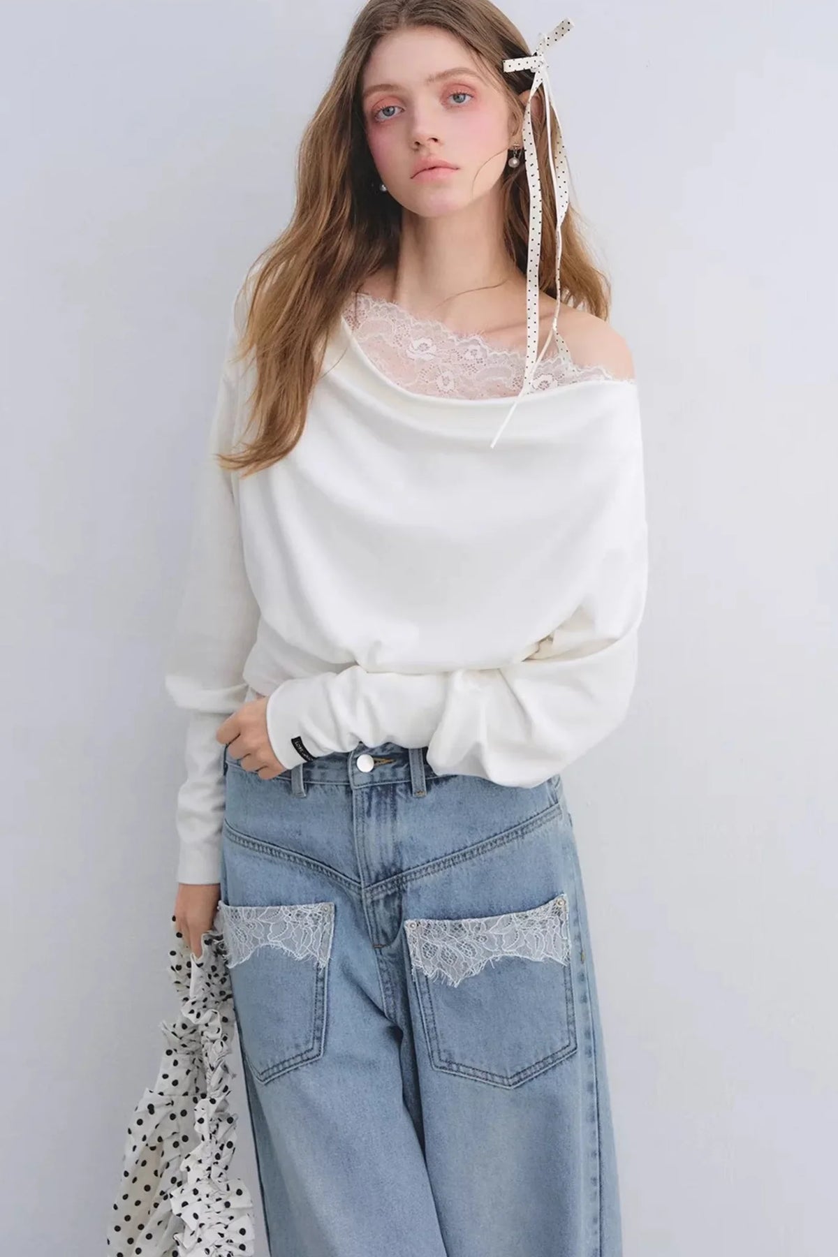Off-Shoulder Lace Patchwork Top