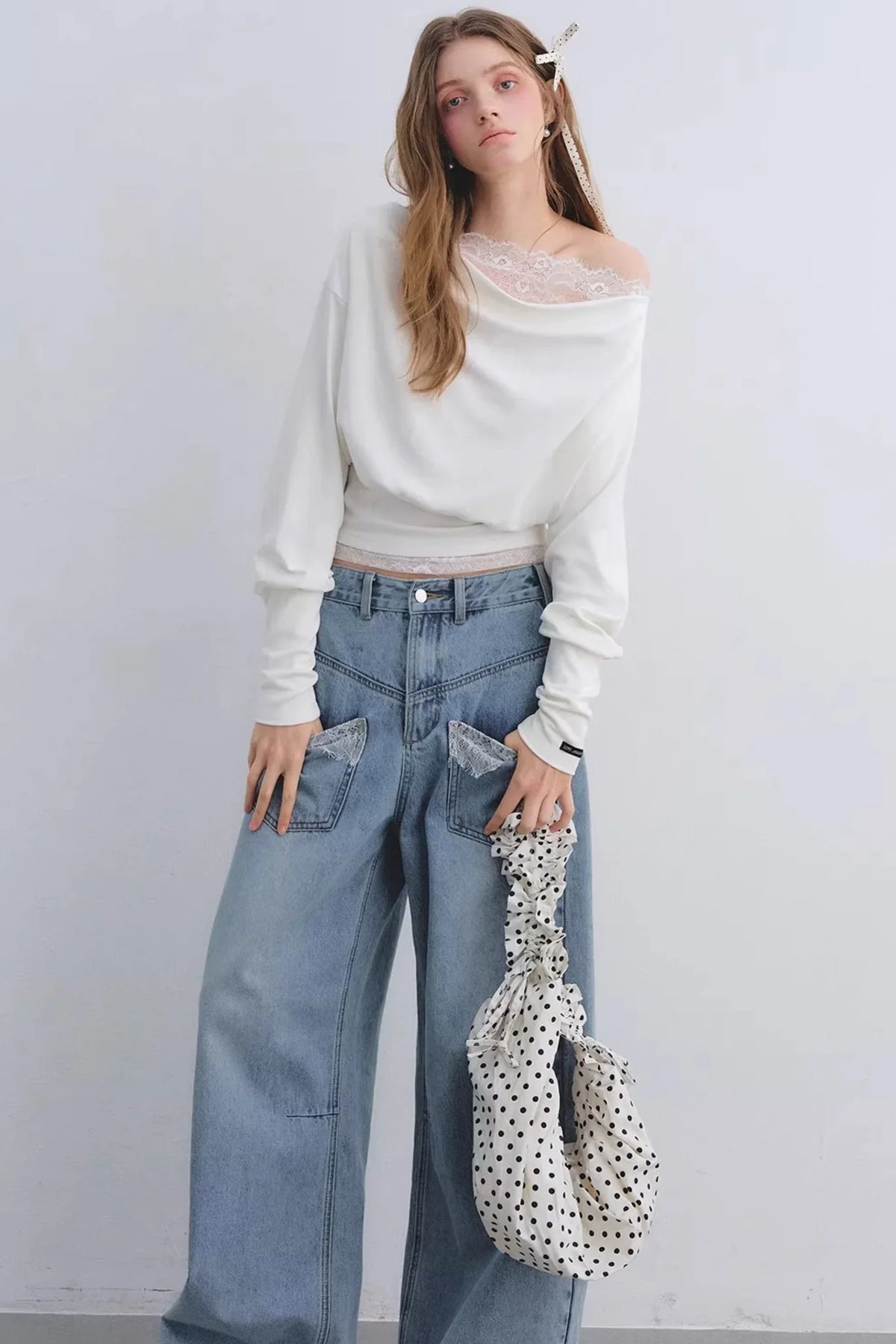 Off-Shoulder Lace Patchwork Top