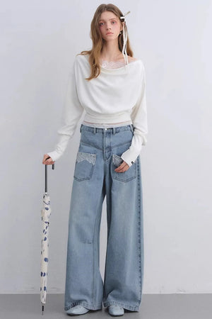 Off-Shoulder Lace Patchwork Top