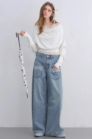 Off-Shoulder Lace Patchwork Top