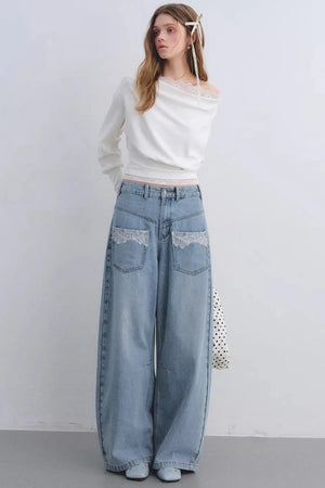 Off-Shoulder Lace Patchwork Top