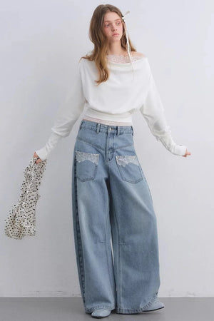 Off-Shoulder Lace Patchwork Top