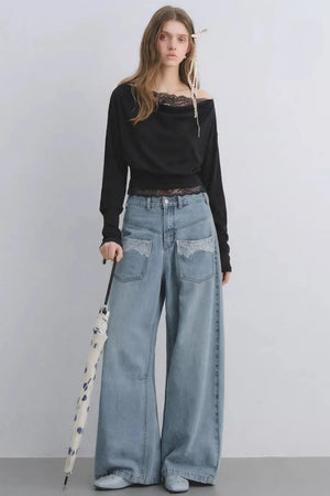 Off-Shoulder Lace Patchwork Top