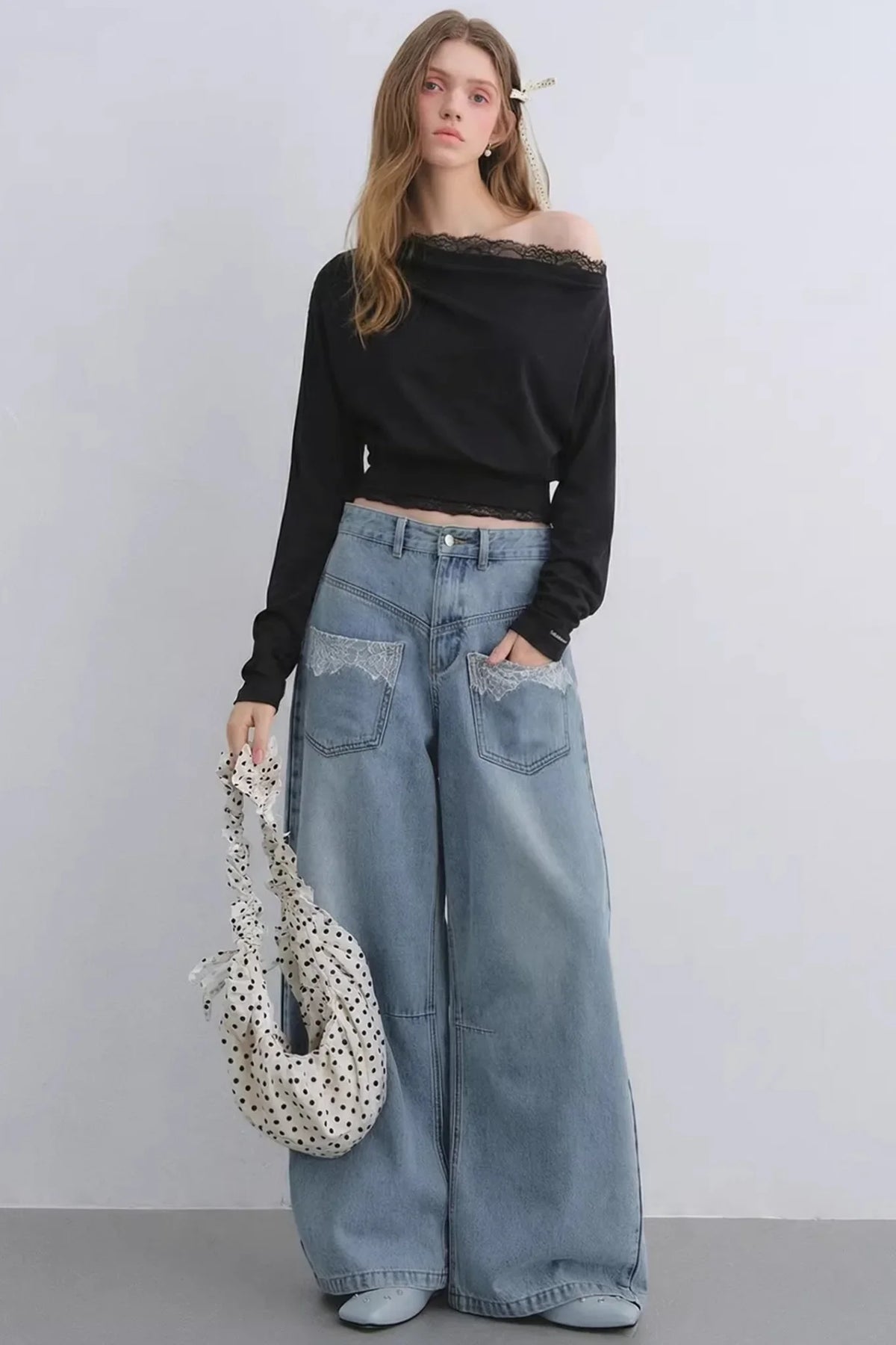 Off-Shoulder Lace Patchwork Top