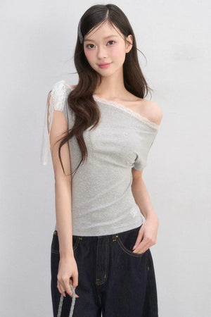Off-Shoulder Lace-Up Blouse