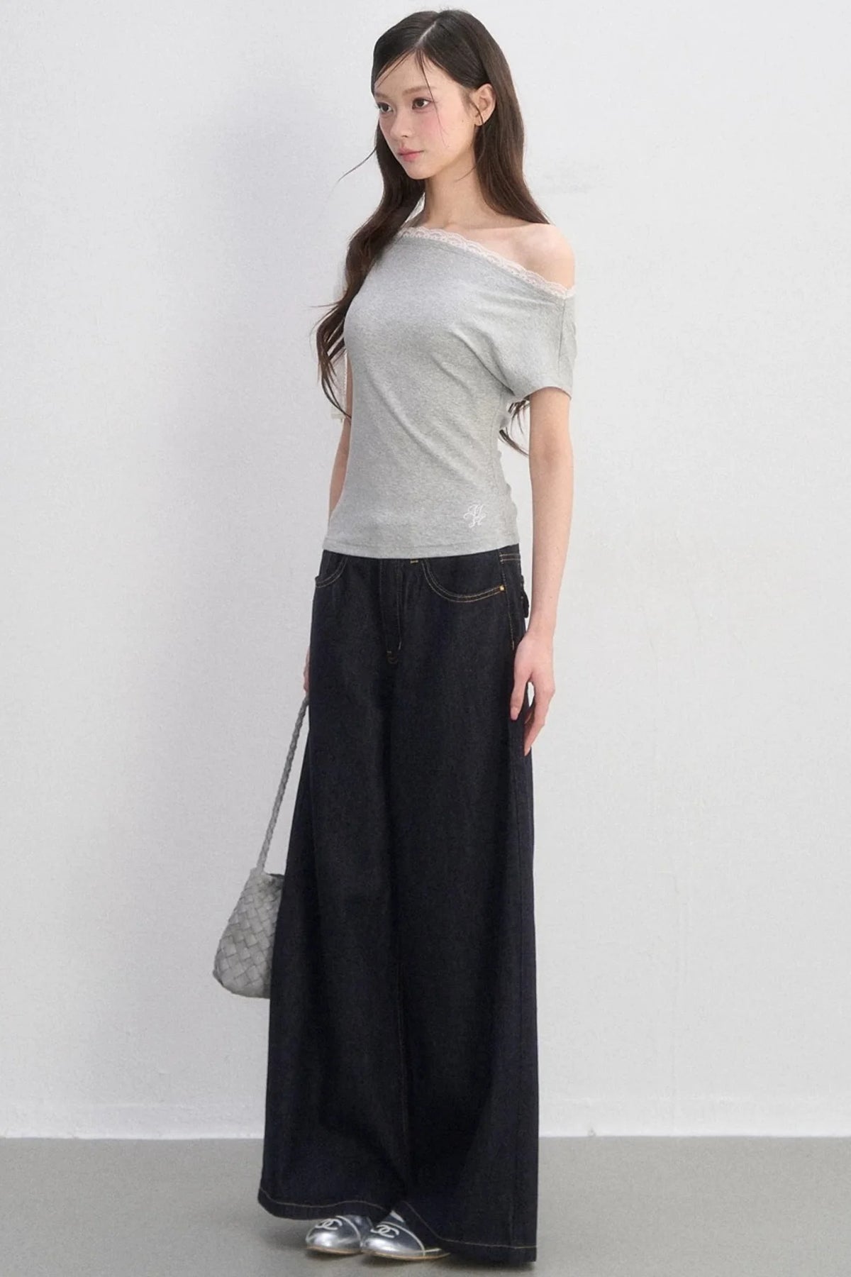 Off-Shoulder Lace-Up Blouse