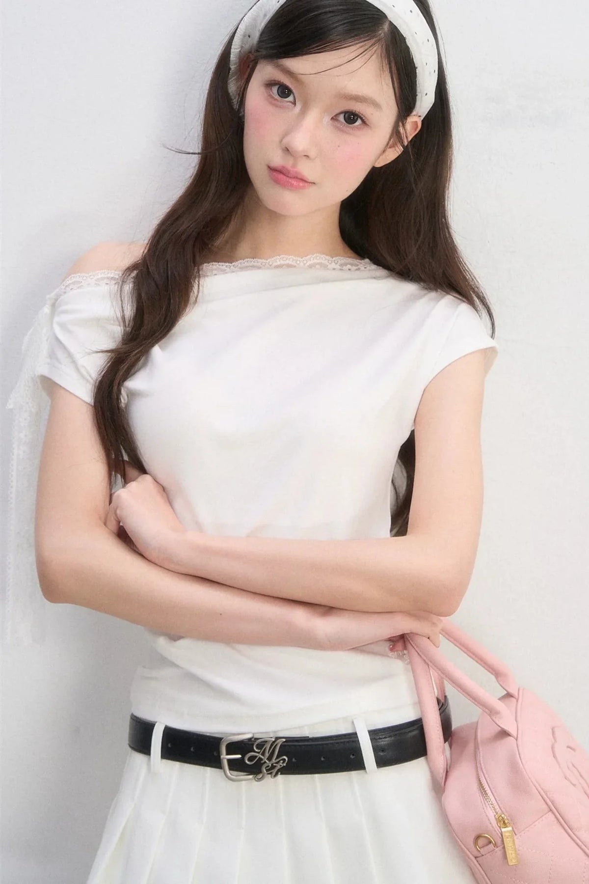 Off-Shoulder Lace-Up Blouse