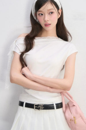 Off-Shoulder Lace-Up Blouse