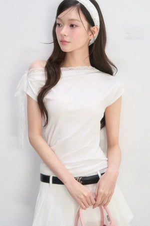 Off-Shoulder Lace-Up Blouse