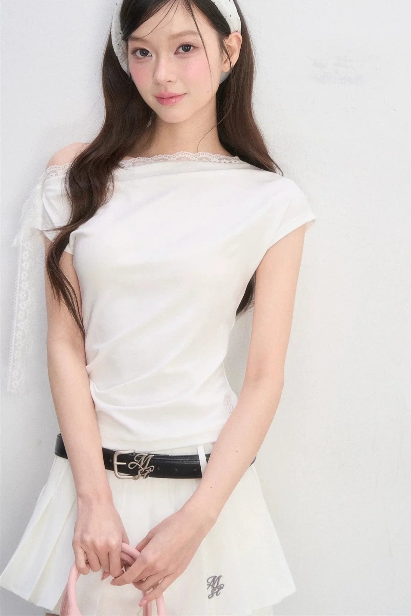 Off-Shoulder Lace-Up Blouse