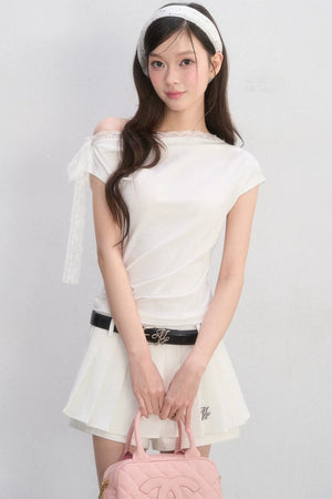 Off-Shoulder Lace-Up Blouse