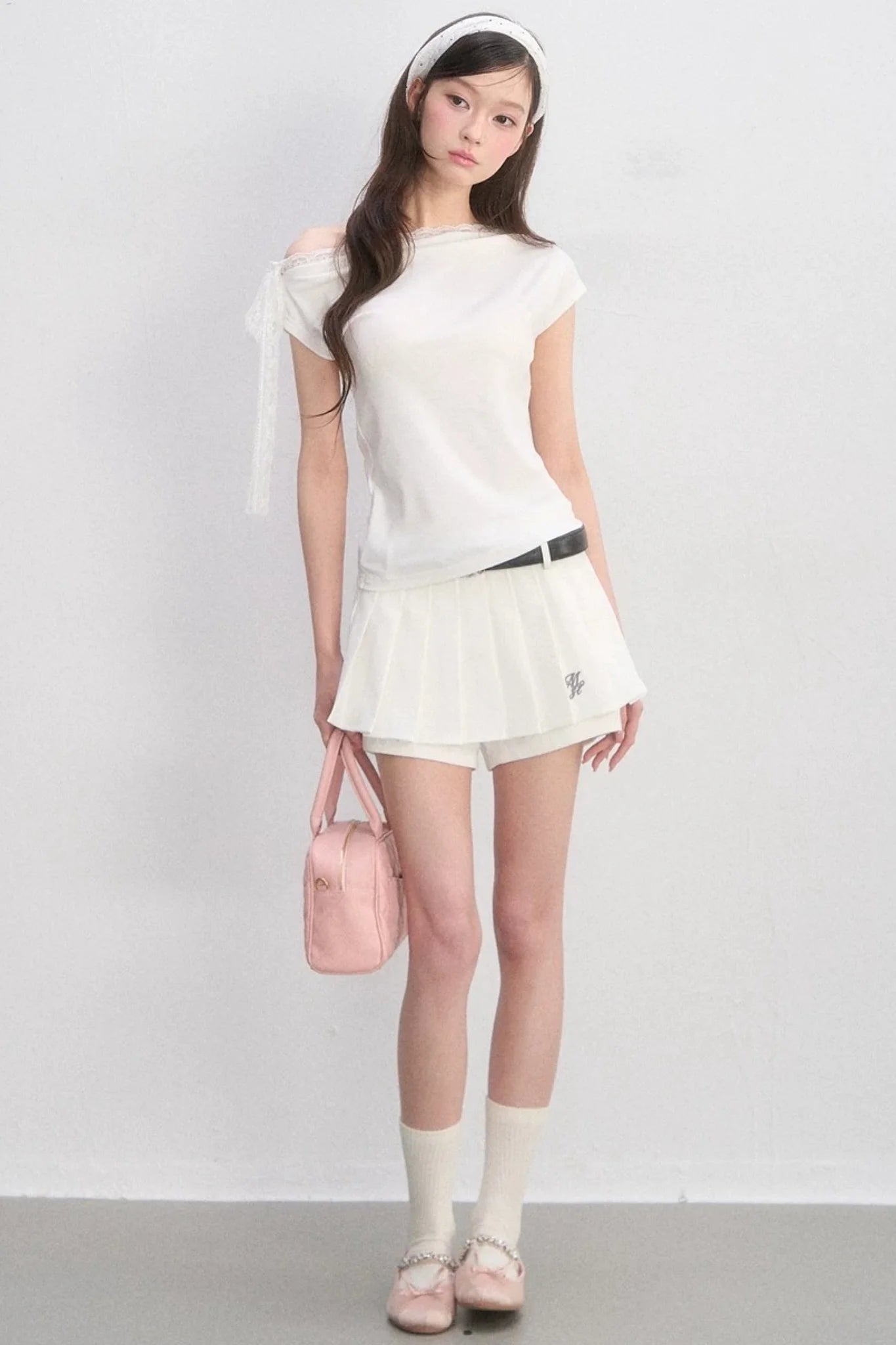 Off-Shoulder Lace-Up Blouse