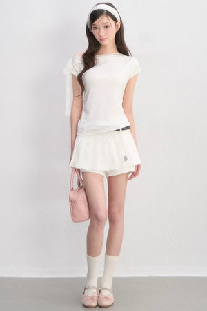 Off-Shoulder Lace-Up Blouse