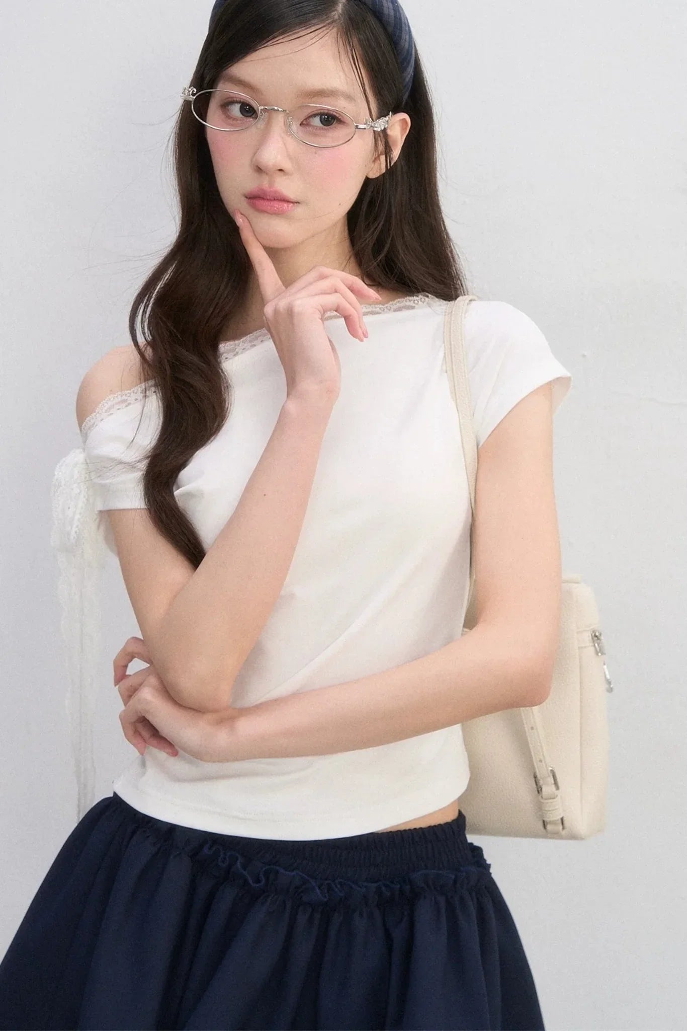 Off-Shoulder Lace-Up Blouse