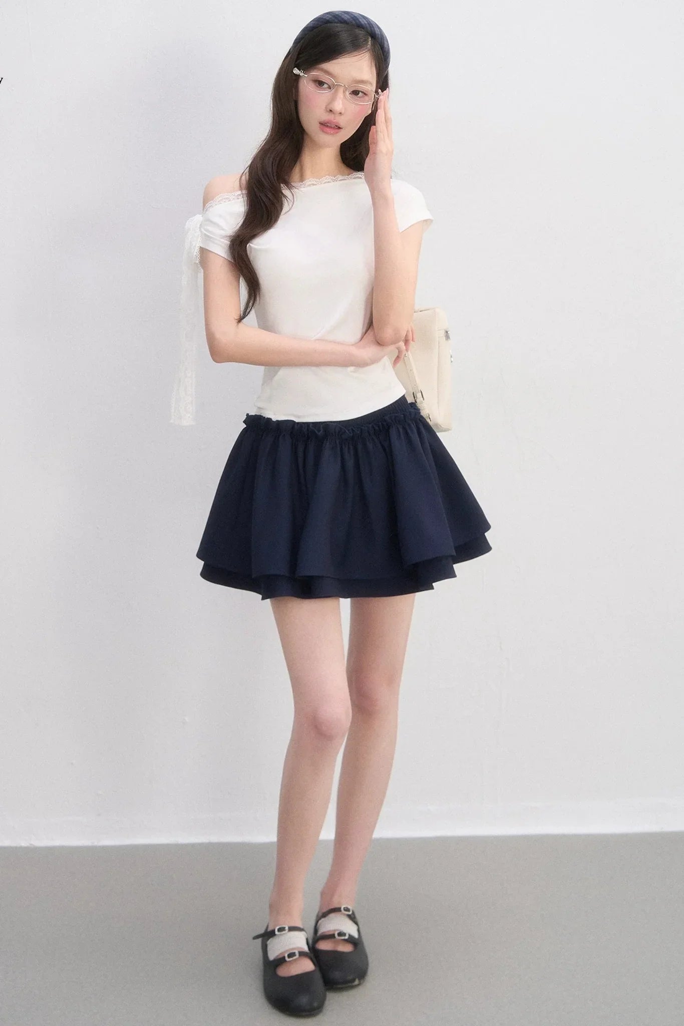 Off-Shoulder Lace-Up Blouse