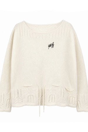 Off-Shoulder Lace-Up Sweater And Ruffled Skirt Set-Up