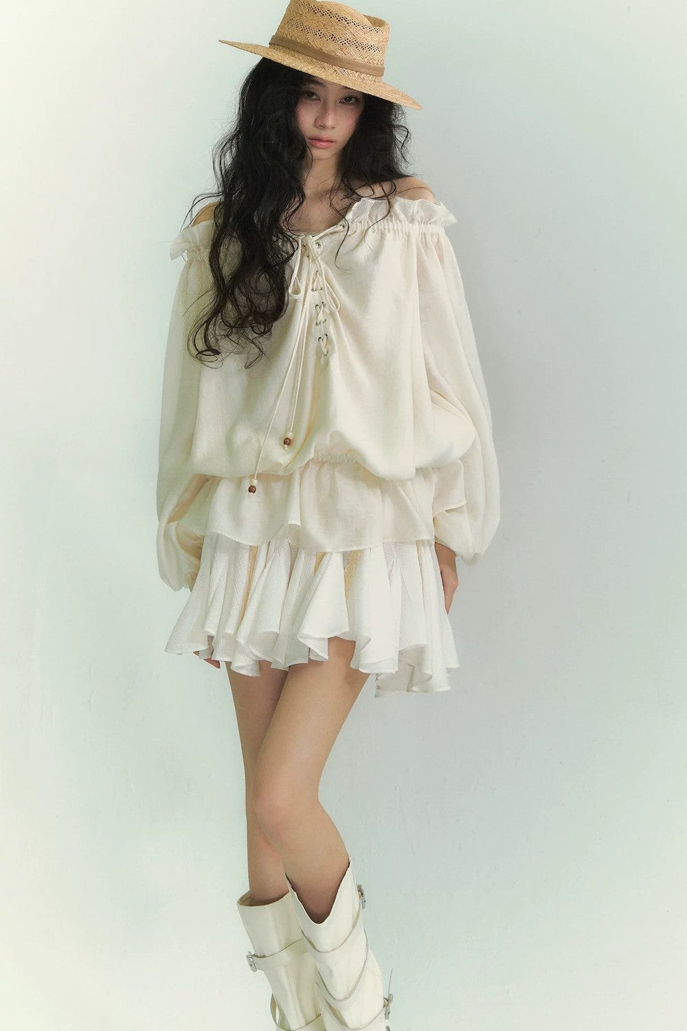 Off-Shoulder Lantern Sleeve Shirt