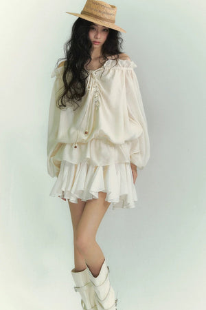 Off-Shoulder Lantern Sleeve Shirt