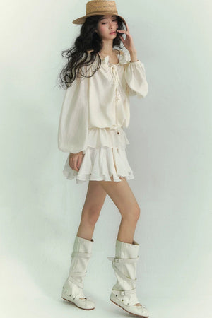 Off-Shoulder Lantern Sleeve Shirt