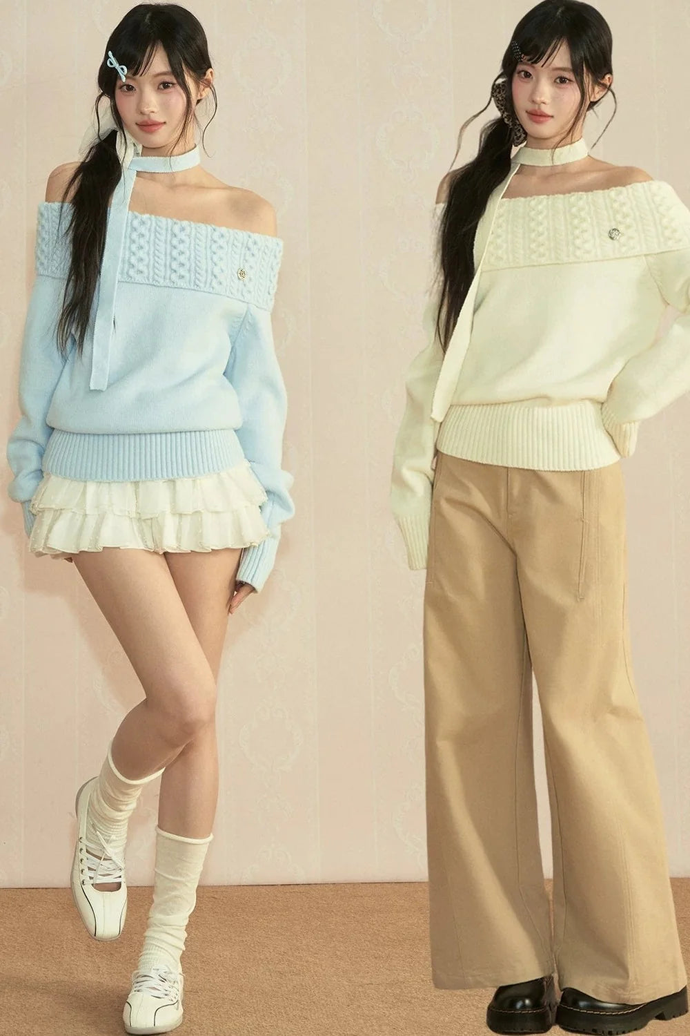 Off-Shoulder Long Sleeve Knit Top
