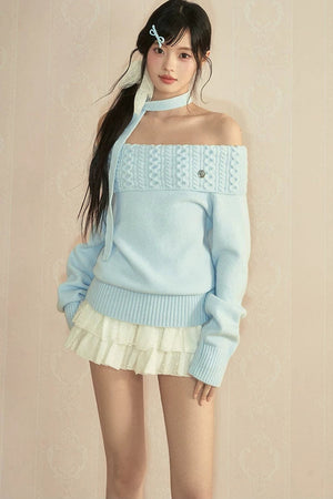 Off-Shoulder Long Sleeve Knit Top