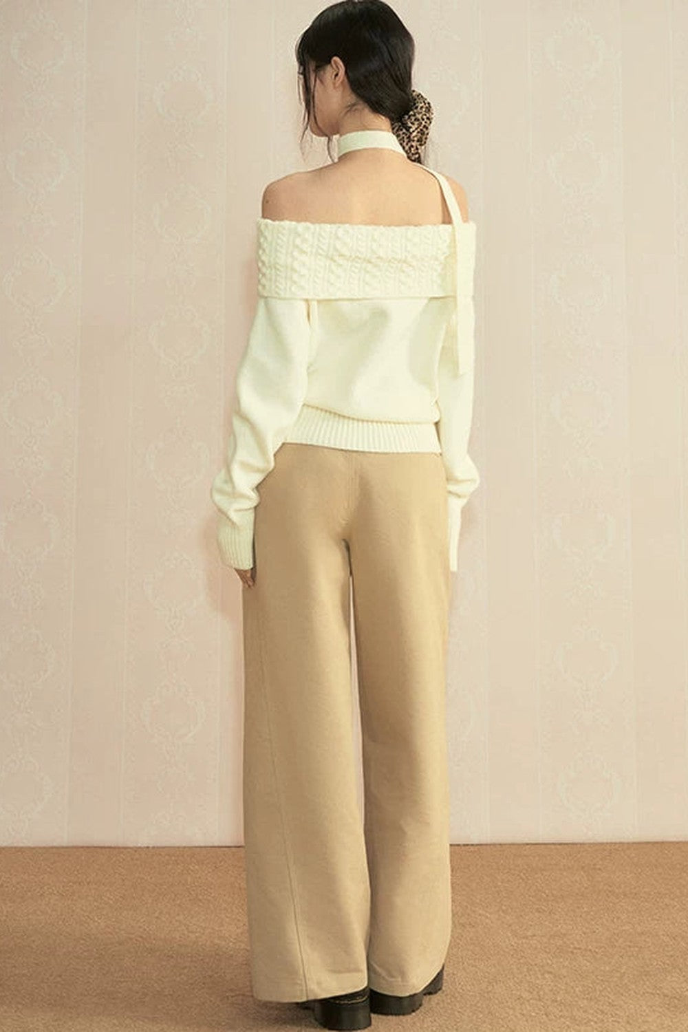 Off-Shoulder Long Sleeve Knit Top