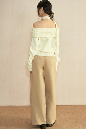 Off-Shoulder Long Sleeve Knit Top