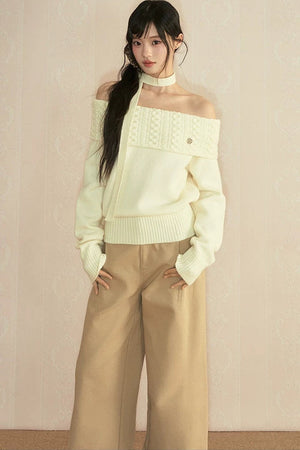 Off-Shoulder Long Sleeve Knit Top