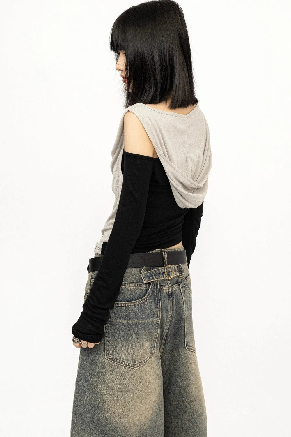 Off-Shoulder Long Sleeve Two-Piece Top