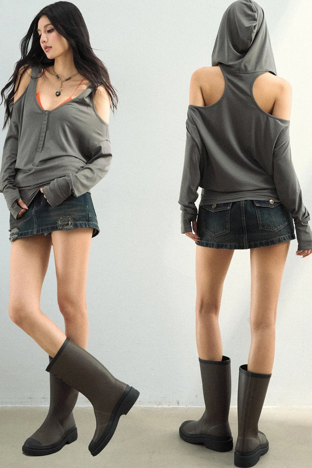 Off-Shoulder Lyocell Hooded Top