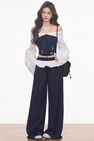 Off-Shoulder Patchwork Ensemble Top set-Up