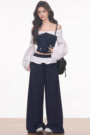 Off-Shoulder Patchwork Ensemble Top set-Up