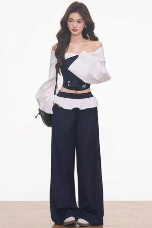 Off-Shoulder Patchwork Ensemble Top set-Up
