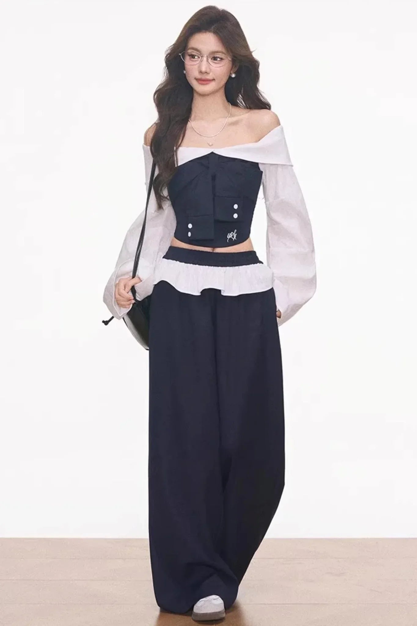 Off-Shoulder Patchwork Ensemble Top set-Up