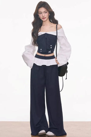 Off-Shoulder Patchwork Ensemble Top set-Up