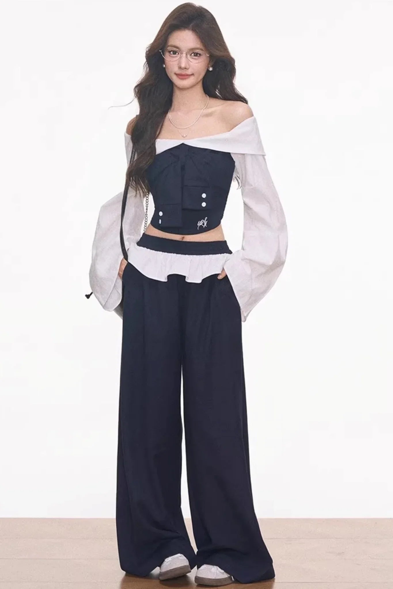 Off-Shoulder Patchwork Ensemble Top set-Up