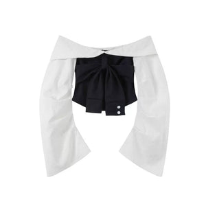 Off-Shoulder Patchwork Ensemble Top set-Up