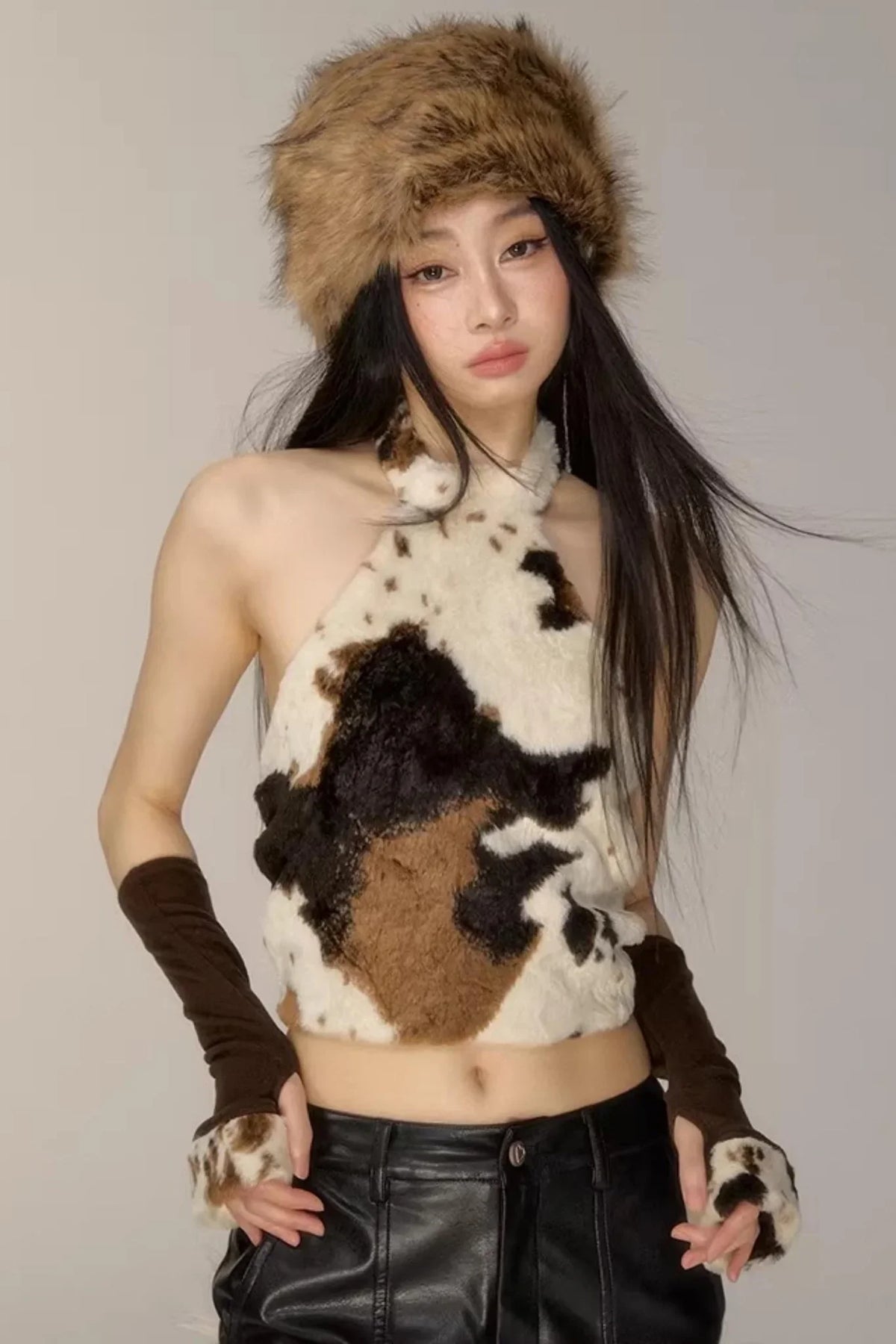 Off-Shoulder Plush Halter Top