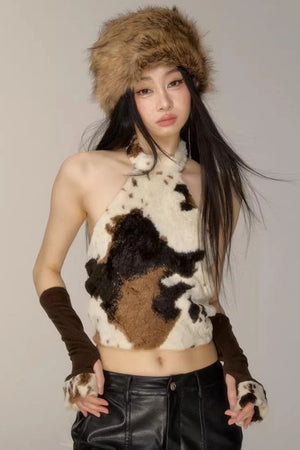 Off-Shoulder Plush Halter Top