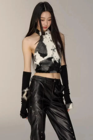 Off-Shoulder Plush Halter Top
