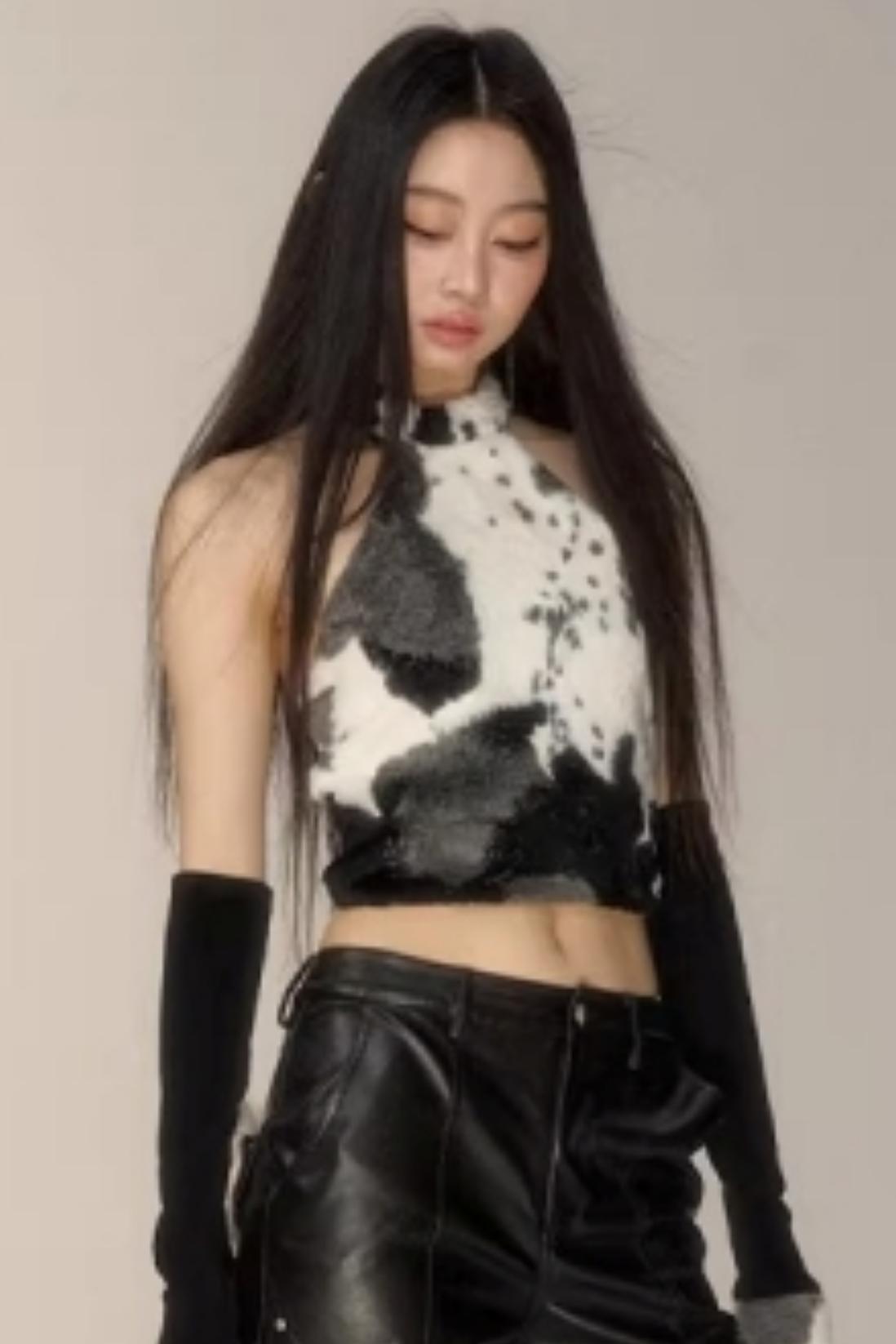Off-Shoulder Plush Halter Top
