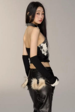 Off-Shoulder Plush Halter Top