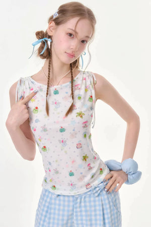 Off-Shoulder Polka Dot Vest