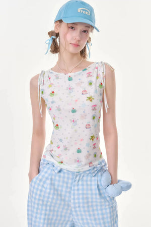 Off-Shoulder Polka Dot Vest