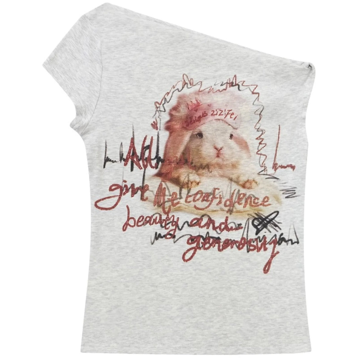 Off-Shoulder Rabbit Print Short-Sleeve T-Shirt