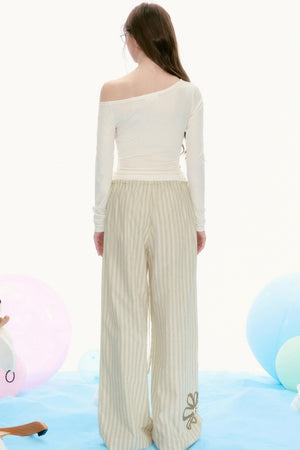 Off-Shoulder Retro Tie-Waist T-Shirt