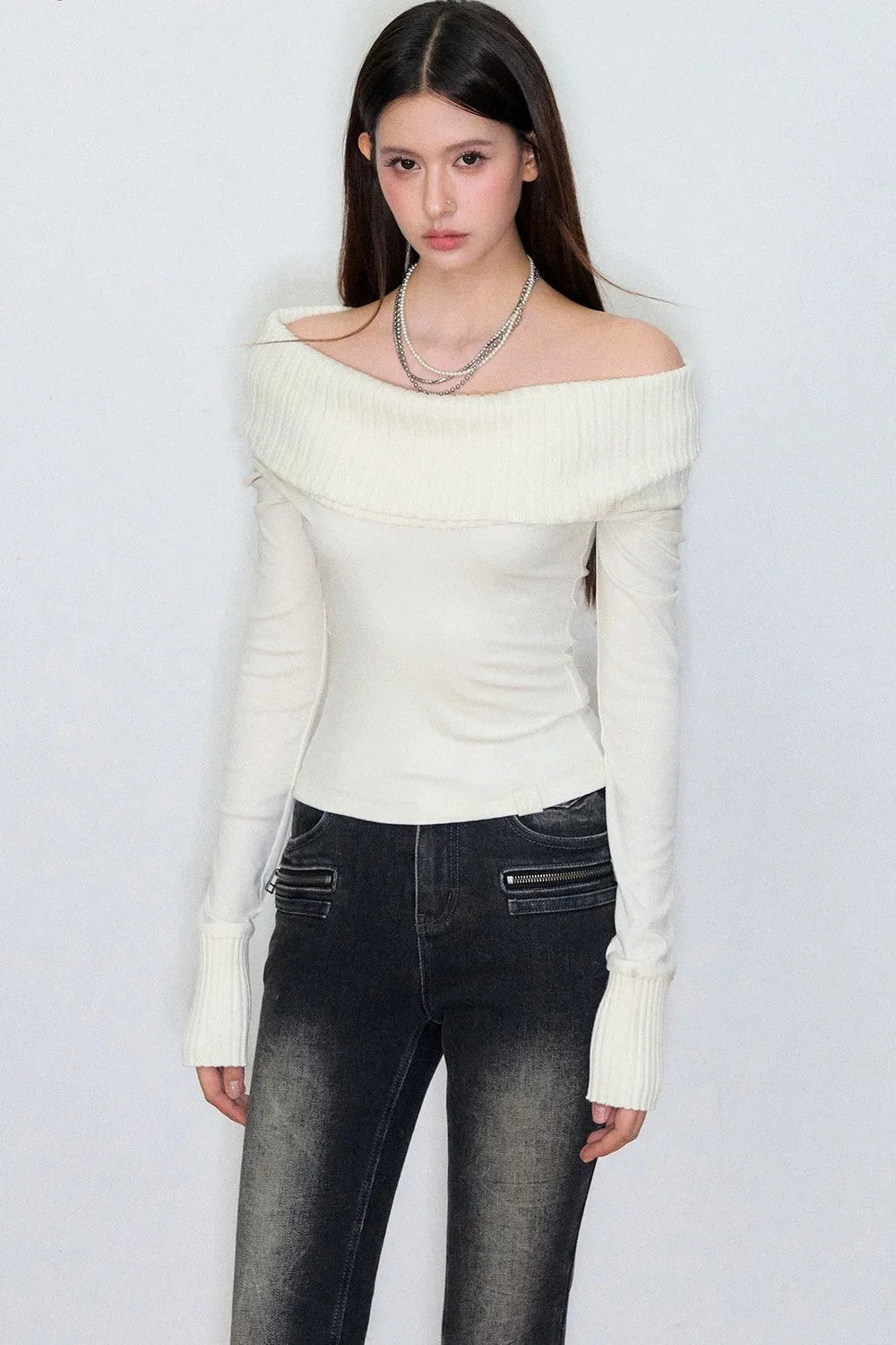 Off-Shoulder Rose Knit Top