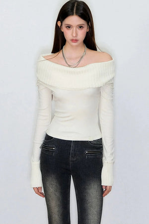 Off-Shoulder Rose Knit Top
