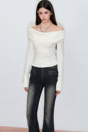 Off-Shoulder Rose Knit Top