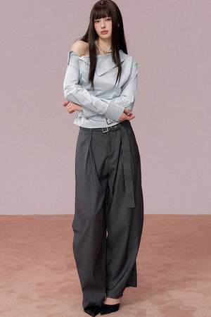 Off-Shoulder Ruched Belt Shirt